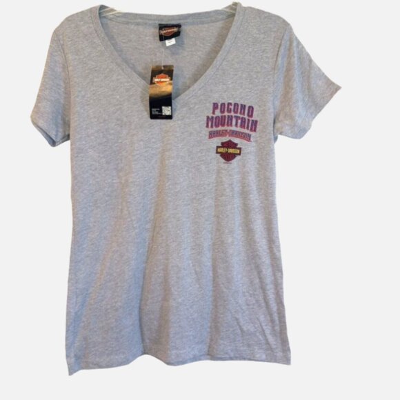 Harley-Davidson Women’s T-Shirt Sz M NEW Gray V-Neck Pocono Mts Short Sleeve - Picture 7 of 11